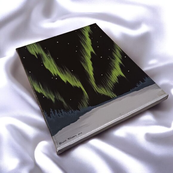Set of 2 Signed Laura Nilsson Northern Lights Canvas Paintings  Aurora B… - Picture 3 of 9